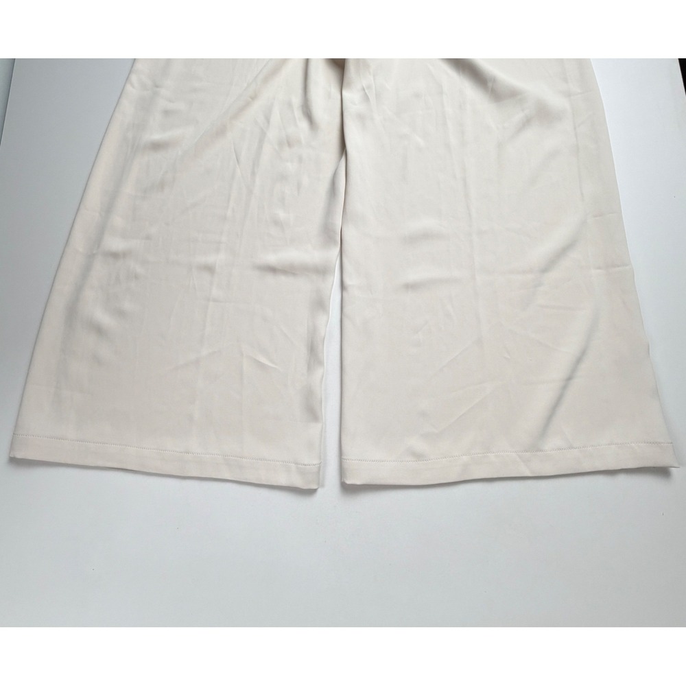 Melloday Wide Leg Crop Pants Womens L Cream Pull On Side Slit Culottes - Picture 14 of 16